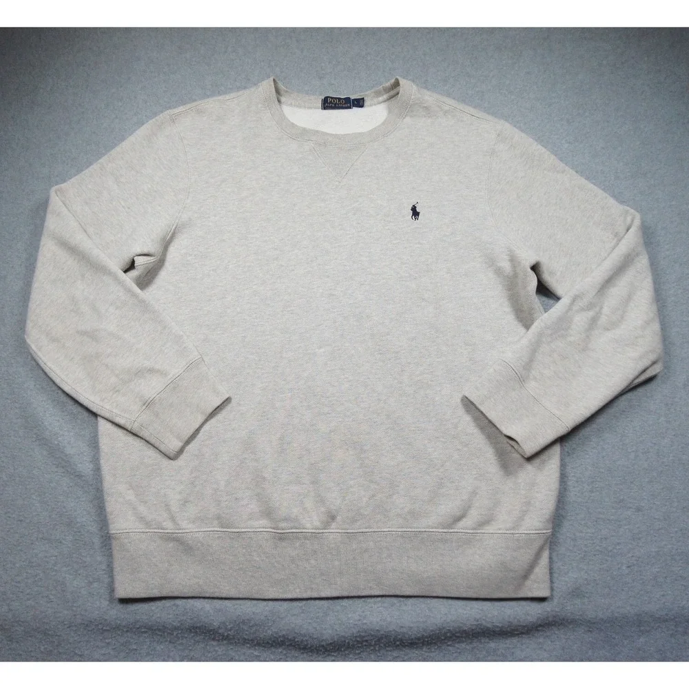 Polo Ralph Lauren Sweatshirt Mens Large Gray Crewneck Pony Logo Fleece Casual